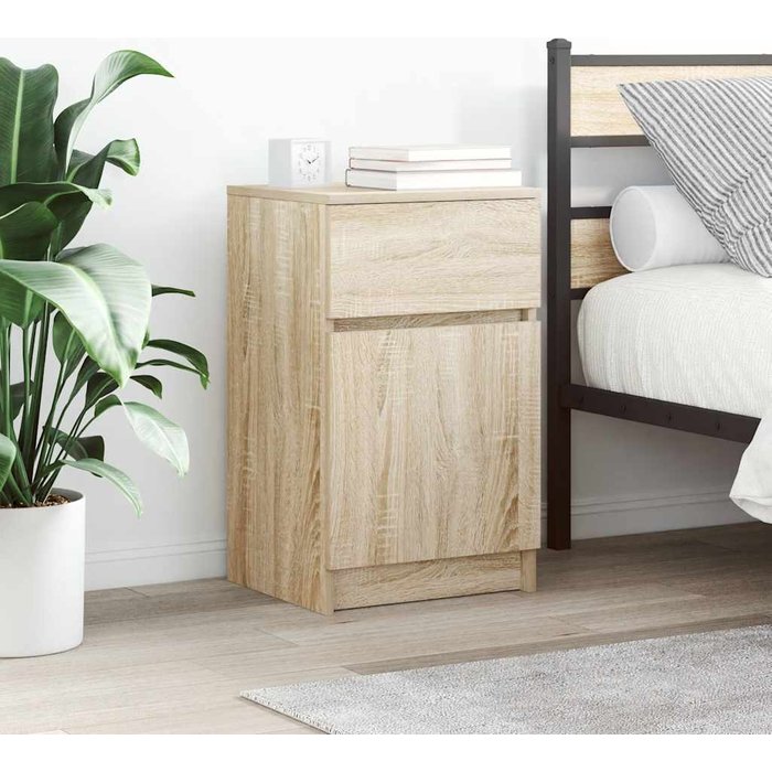 Mesita de noche de roble sonoma 39x35x65 cm madera de ingeniería