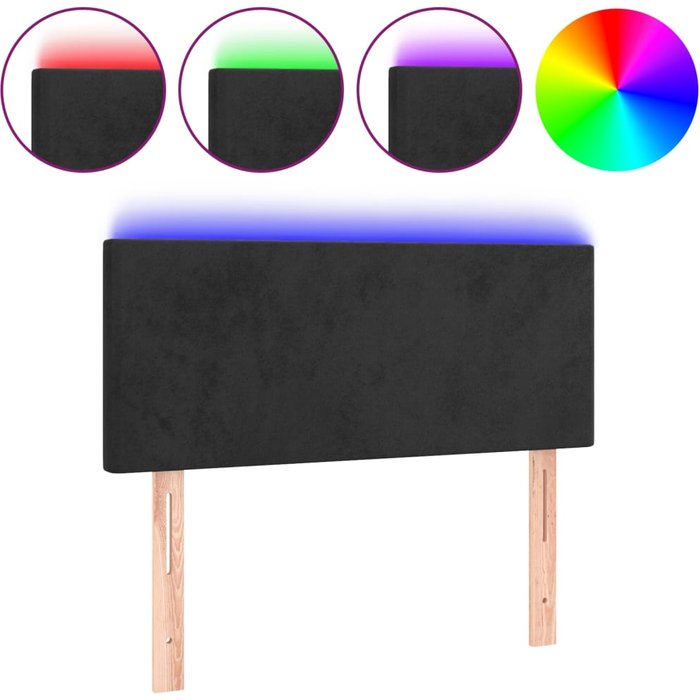 Cabecero cama - mueble cabecero con led de terciopelo negro 90x5x78/88 cm