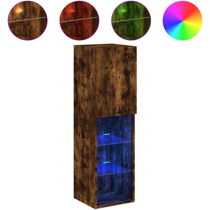 Mueble de tv con iluminación led roble ahumado 30,5x30x102 cm - comfortxl