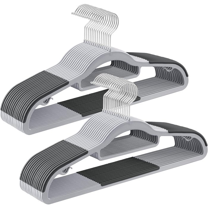 Paquete de 30 perchas de plástico antideslizantes con ganchos plateados