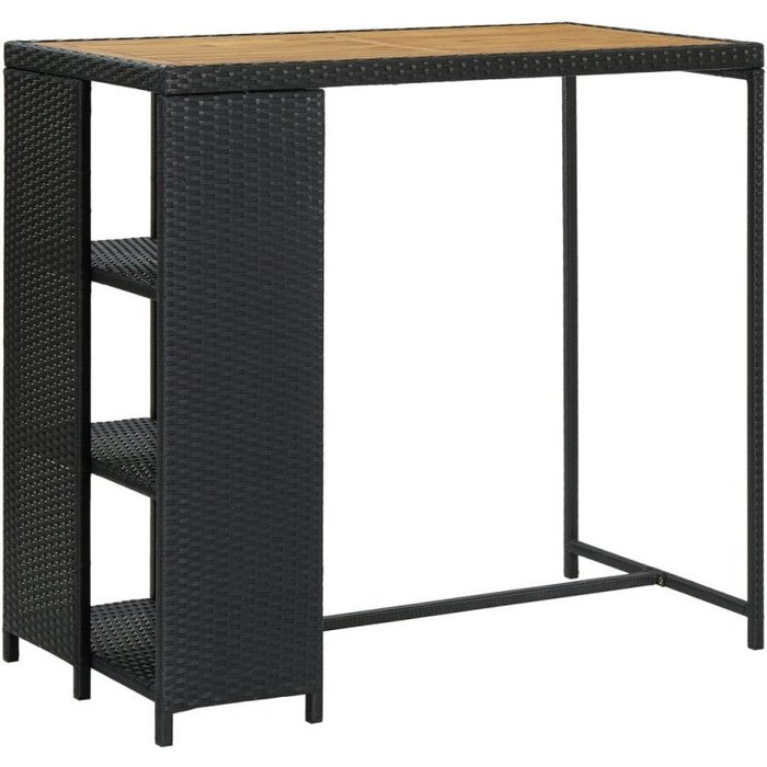 Vidaxl mesa bar estante almacenaje 120x60x110 cm ratán sintético negro