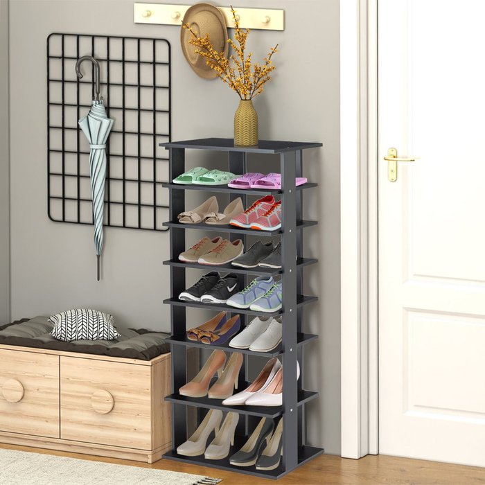 Zapatero vertical 7 estantes torre organizadora multifuncional 45x25x110cm negro
