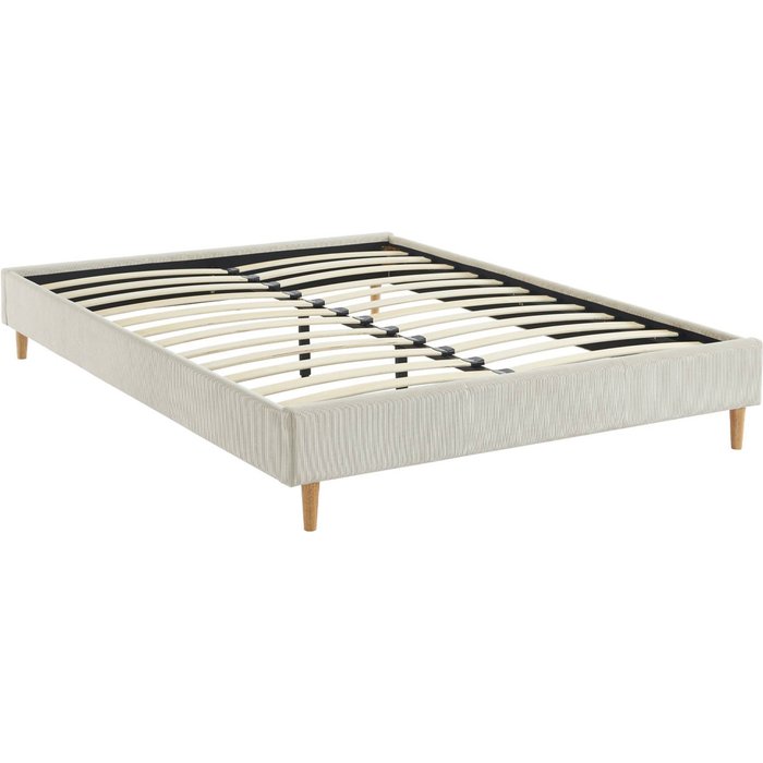 Cama con somier 140x190cm, acabado en pana fina blanco - 203x148x30 cm