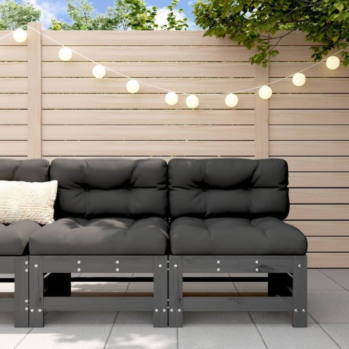 Vidaxl sofás centrales de jardín 2 uds madera maciza de pino gris