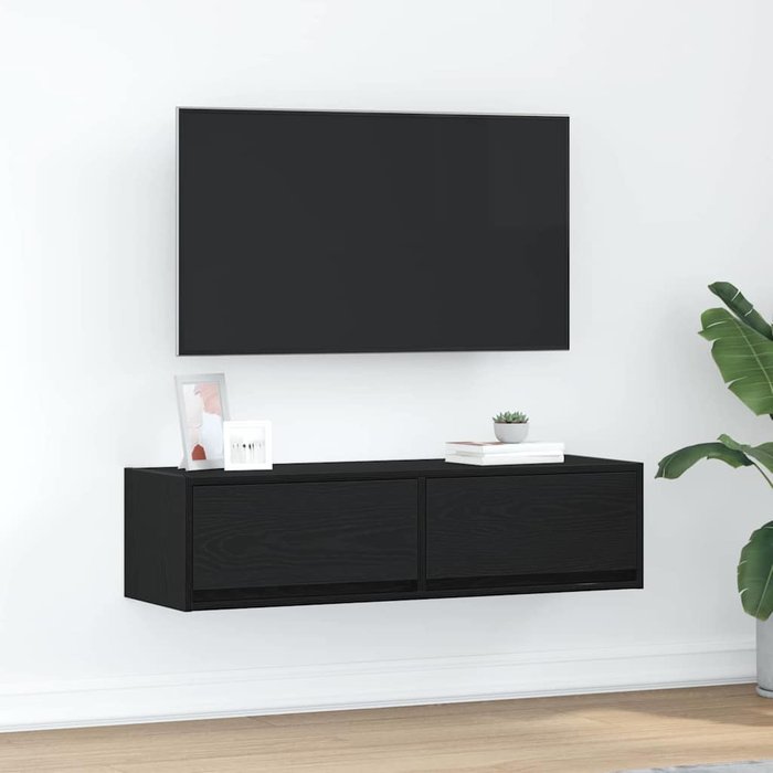 Gabinete de tv con cajón roble negro 100 x 31 x 25.5 cm