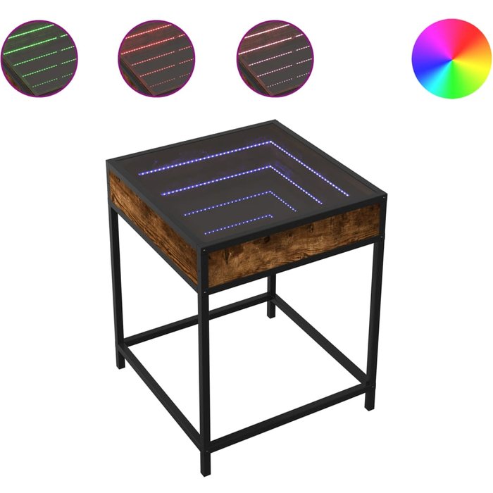 Mesita de noche con infinity led roble ahumado 40x40x51 cm - comfortxl
