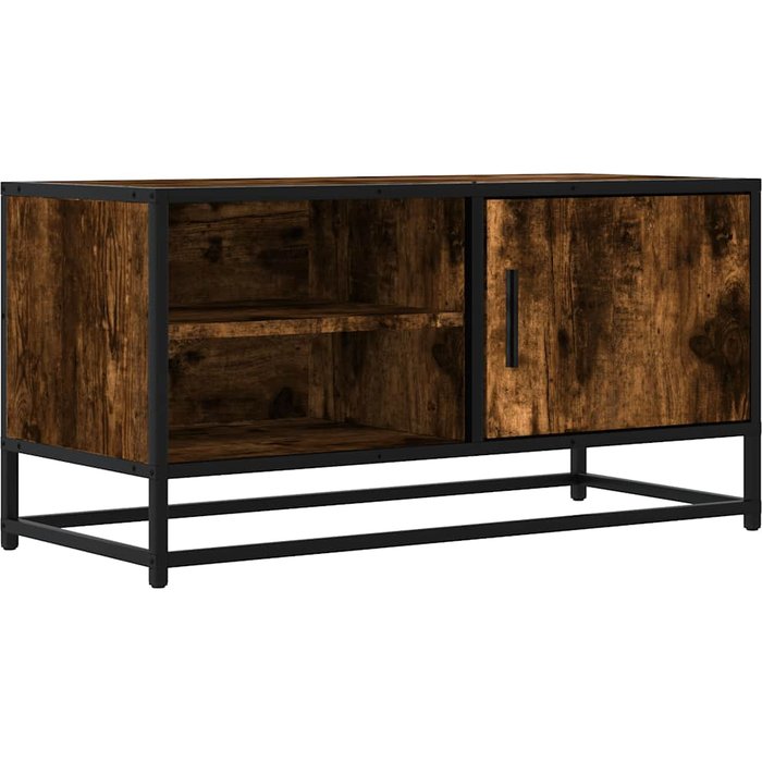 Mueble tv metal y madera ingeniería roble humo 80x34,5x40 cm - comfortxl
