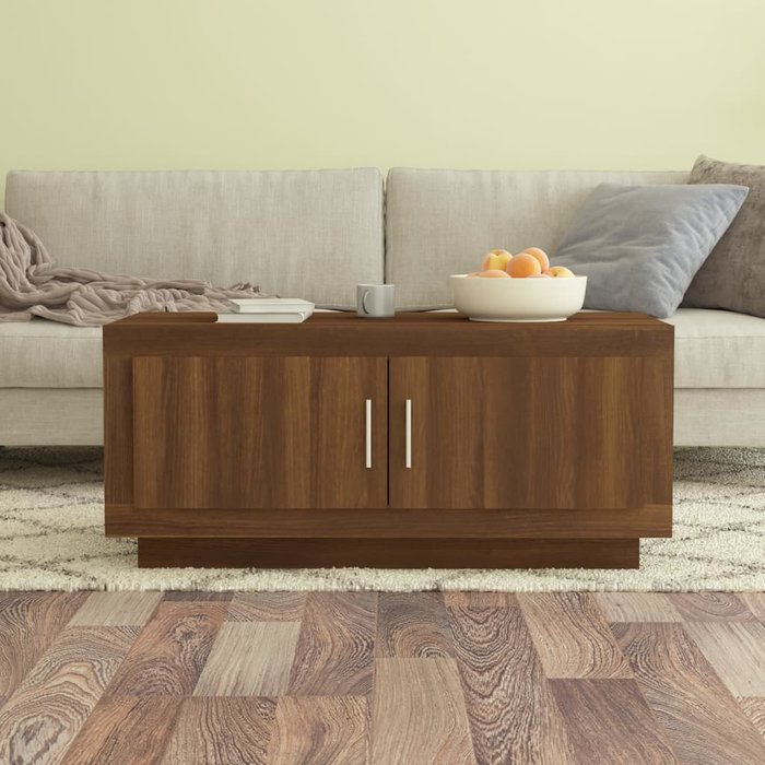 Mesa de centro, roble marrón, 102x50x45 cm, madera de ingeniería.
