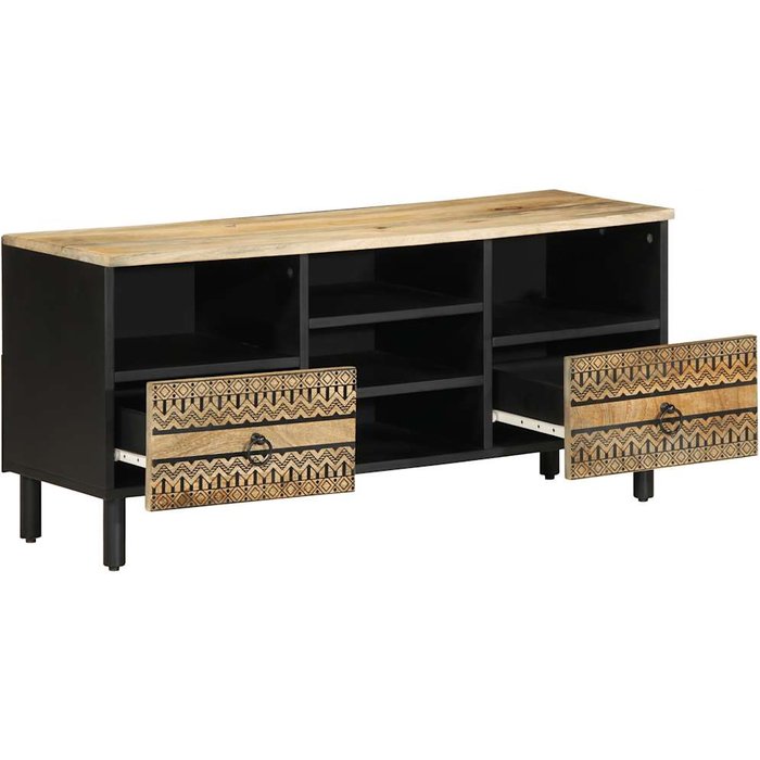Mueble de tv madera maciza de mango rugosa negro 100x33,5x46 cm