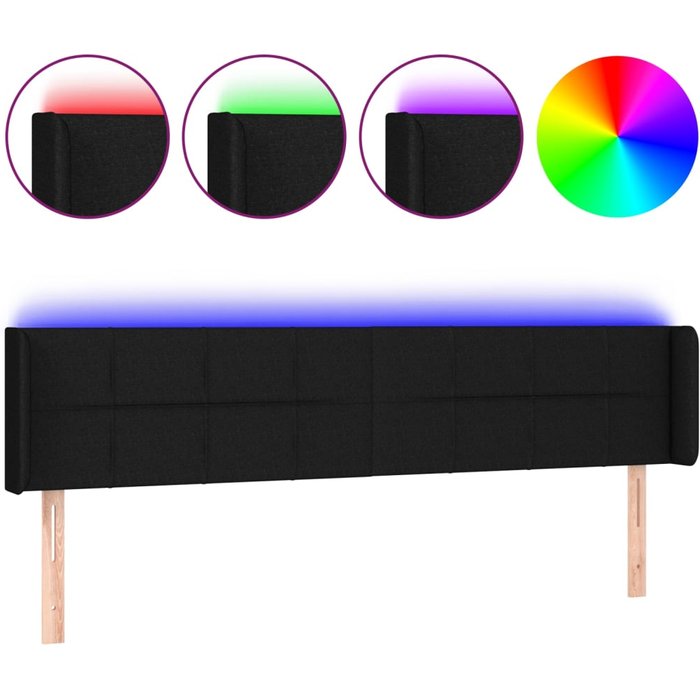 Cabecero cama - mueble cabecero con led de tela negro 203x16x78/88 cm