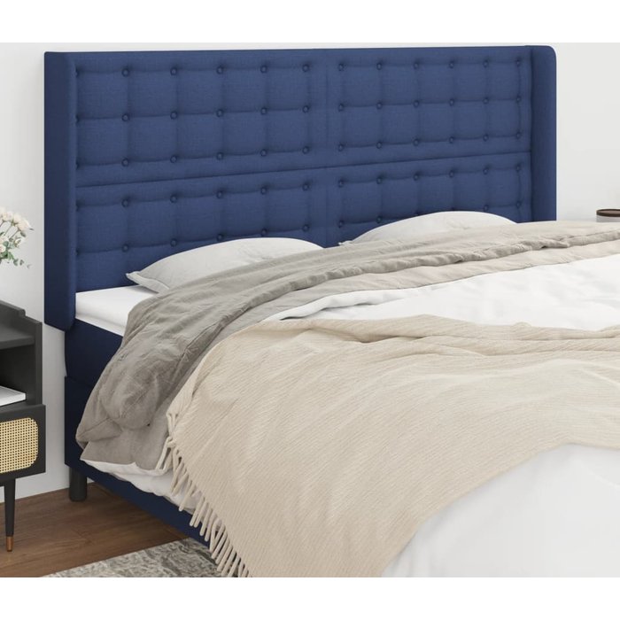 Cabecero con orejas de tela azul 203x16x118/128 cm