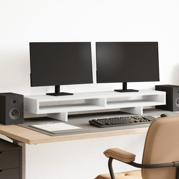 Soporte para monitor blanco de 100x27x15 cm, fabricado en madera de ingeniería.