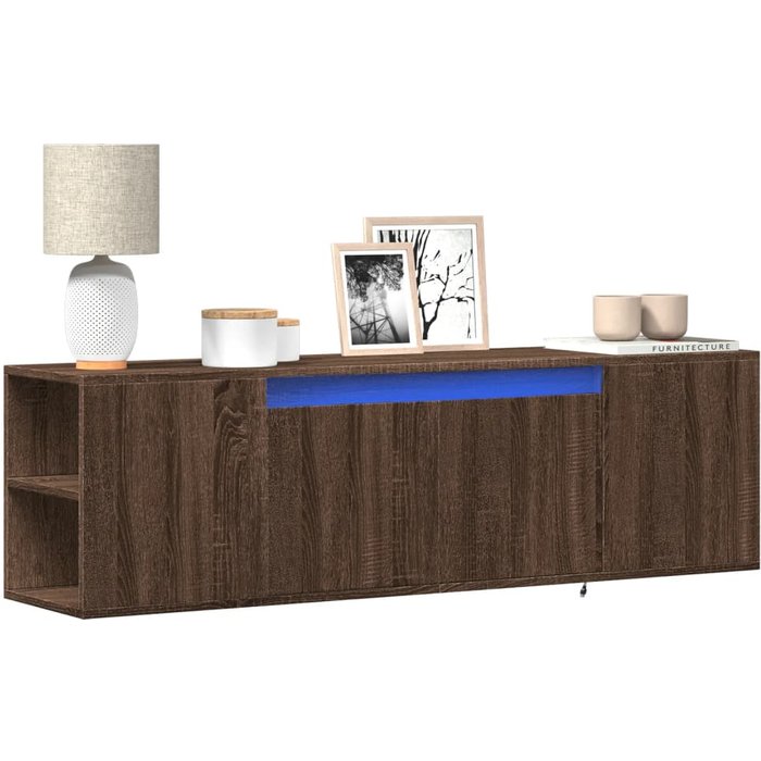 Mueble tv de pared con luces led roble marrón 135x31x39,5 cm