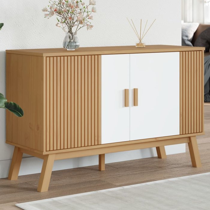 Vidaxl aparador olden madera maciza pino blanco y marrón 114x43x73,5cm
