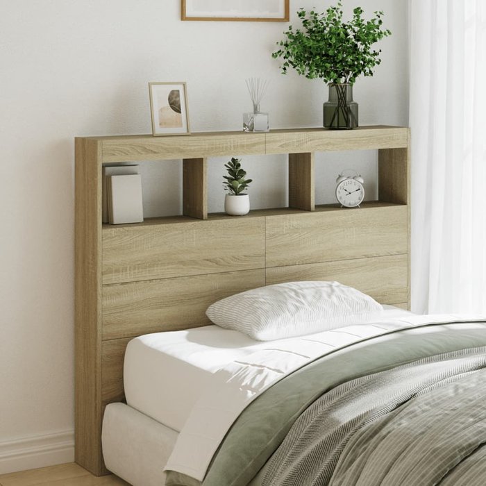 Cabecero de cama con led roble sonoma 120x17x102 cm - comfortxl