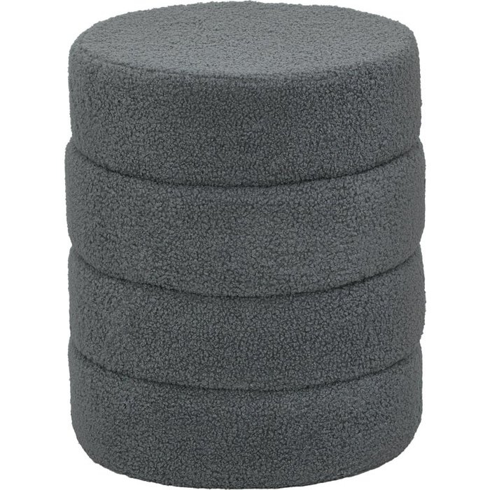 Puf redondo - funda efecto bucle - poliéster - gris oscuro (40x40x45cm)