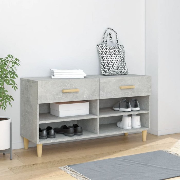 Vidaxl mueble zapatero madera contrachapada gris hormigón 102x35x55 cm