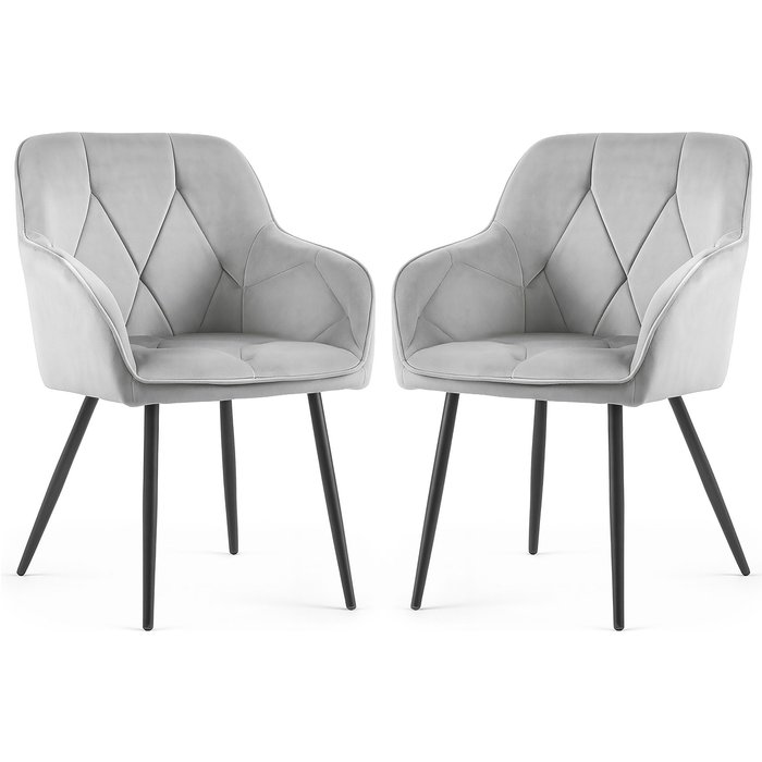 Juego de 2 sillas en terciopelo acolchado diamante gris patas negras