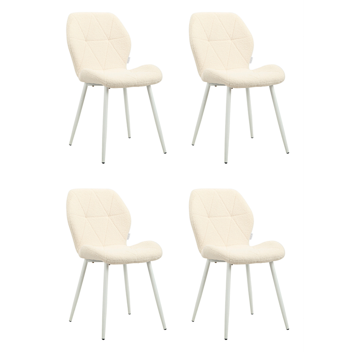 Pack 4 sillas de comedor batt beige tejido buklya con patas de metal blanco