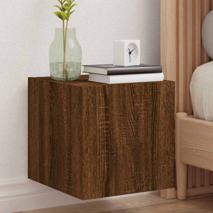 Mueble tv de pared con luces led roble marrón 30,5x35x30 cm