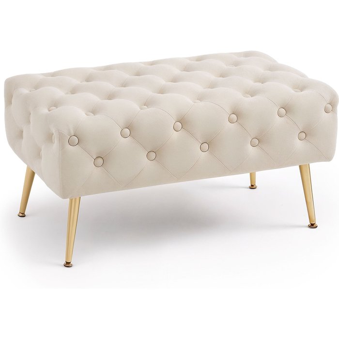 Banco acolchado en terciopelo capitoné 80 cm madrid beige