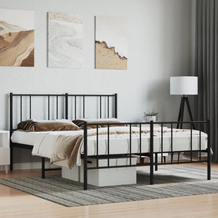 Vidaxl estructura de cama con cabecero y pie metal negro 120x190 cm