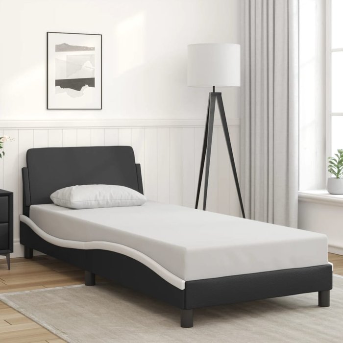 Estructura de cama dover cuero sintético negro blanco 90x200 cm