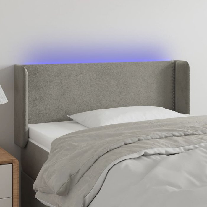 Cabecero con led de terciopelo gris claro 93x16x78/88 cm