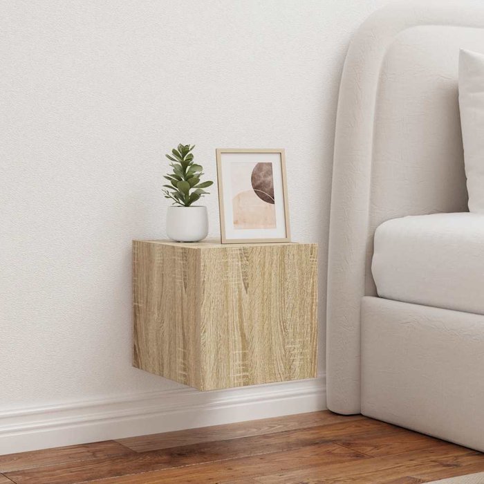 Muebles de tv de pared con luces led, 2 piezas, roble sonoma, 30,5x35x30 cm