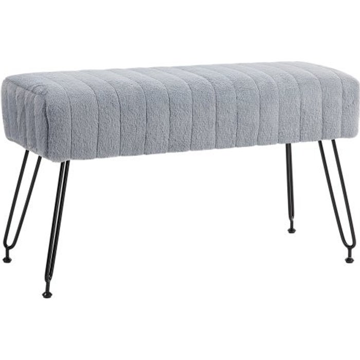 Banco acolchado en pelo sintético gris 82x30x47 cm con patas de metal– comfortxl