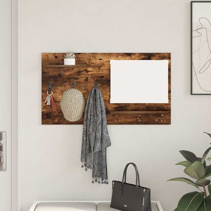 Perchero de pared con estante, roble ahumado, 90 x 10 x 50 cm