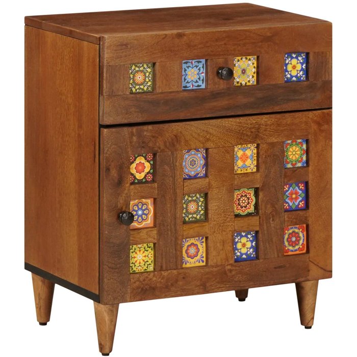 Armario de noche marrón 50 x 33 x 60 cm madera de mango maciza