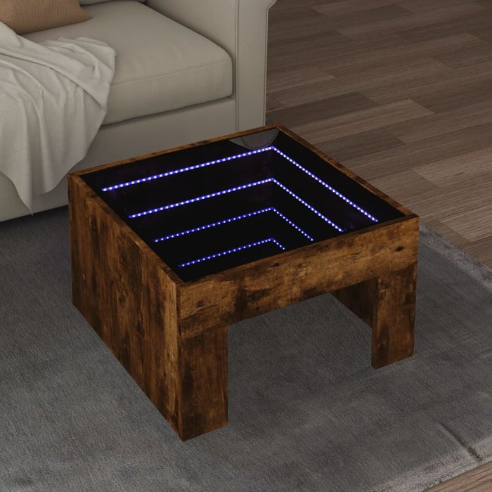 Mesa de centro con infinity led roble ahumado 50x50x30 cm vidaxl