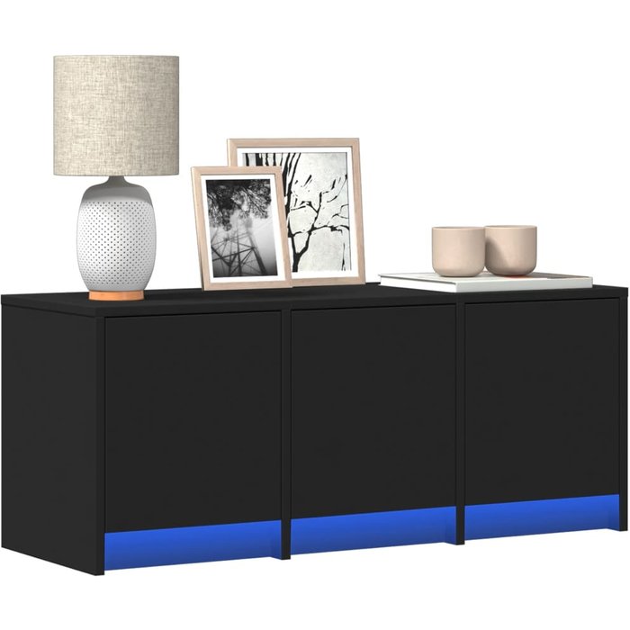 Mueble tv con led madera contrachapada negra 97x34x40 cm