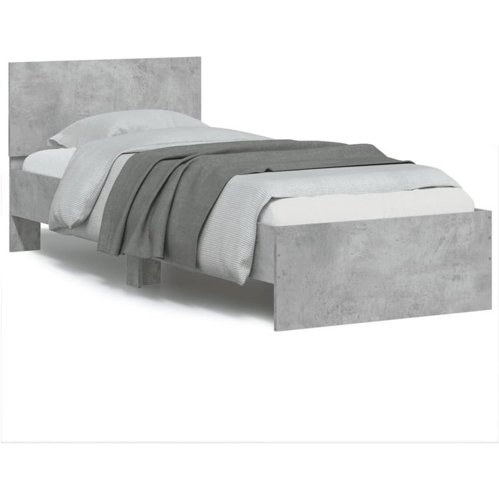 Cama con cabecero en madera composite gris hormigón 75x190 cm — comfortxl