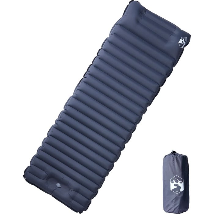 Colchón de camping autoinflable con almohada 1 persona gris