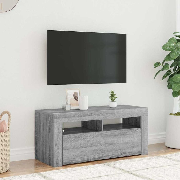 Mueble de tv sonoma con luces led, gris, 90x35x40 cm
