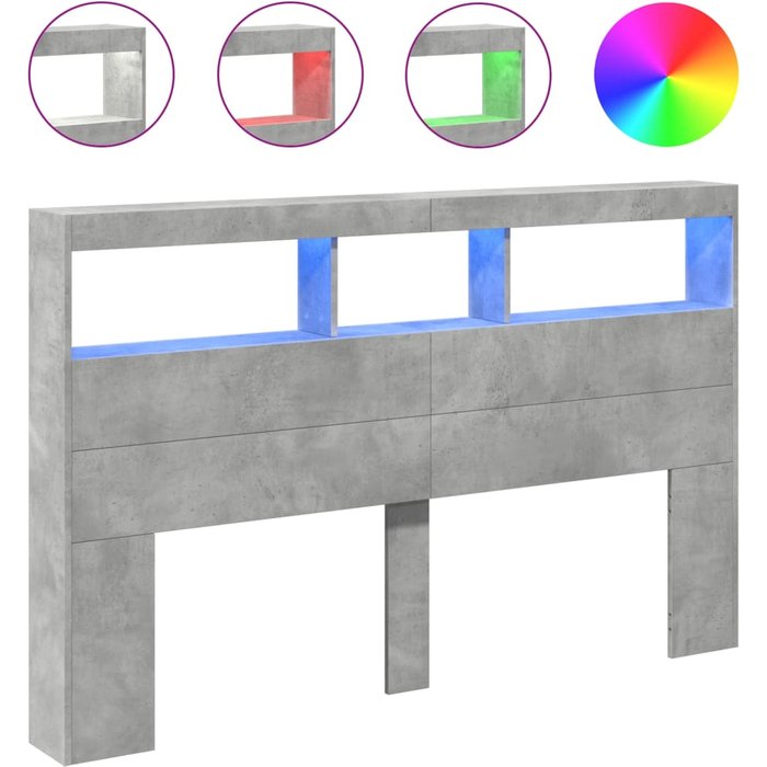 Cabecero de cama - mueble cabecero con luz led gris hormigón 160x17x102 cm