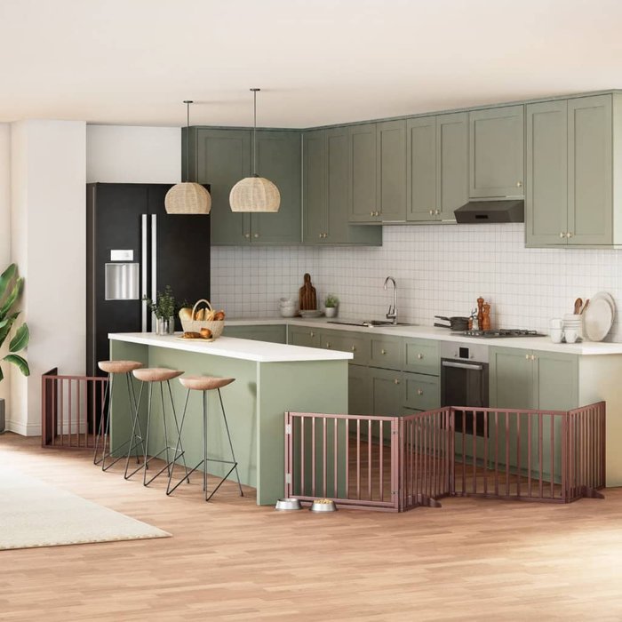 Puerta de perros plegable 8 paneles madera álamo marrón 640 cm vidaxl