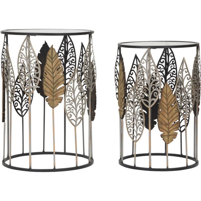 Juego de 2 mesas con hojas de metal multicolor ø cm 38x55-33x50