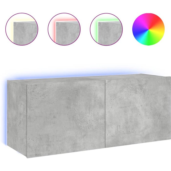 Mueble de tv de pared con luces led gris hormigón 100x35x41 cm - comfortxl