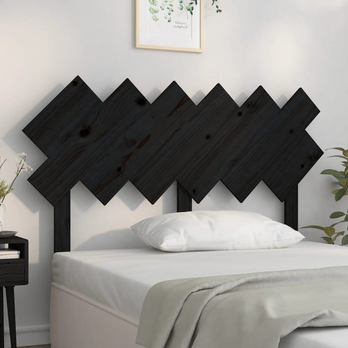 Cabecero negro 132x3x81 cm madera maciza de pino