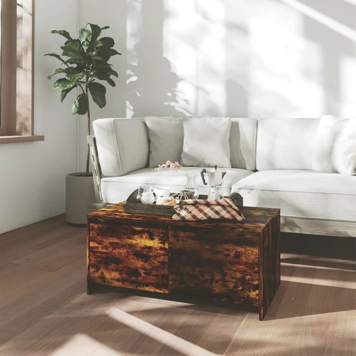 Mesa de centro de roble ahumado, 90x50x41,5 cm, madera de ingeniería.