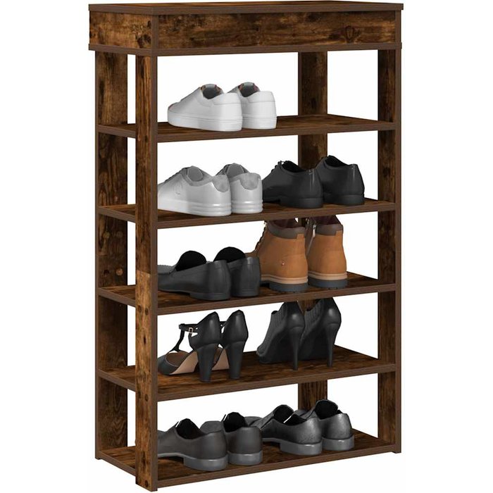 Zapatero de roble ahumado de 60x30x98 cm, fabricado en madera de ingeniería.