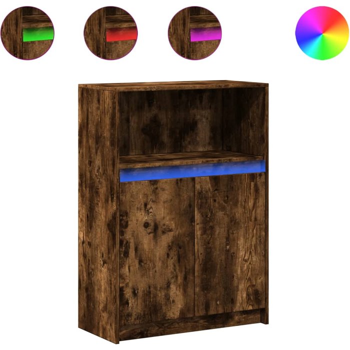 Aparador con led madera ingeniería roble ahumado 72x34x100 cm - comfortxl