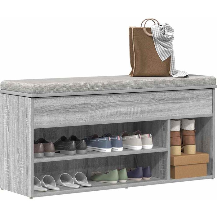Banco zapatero sonoma gris 102x30,5x45 cm madera de ingeniería