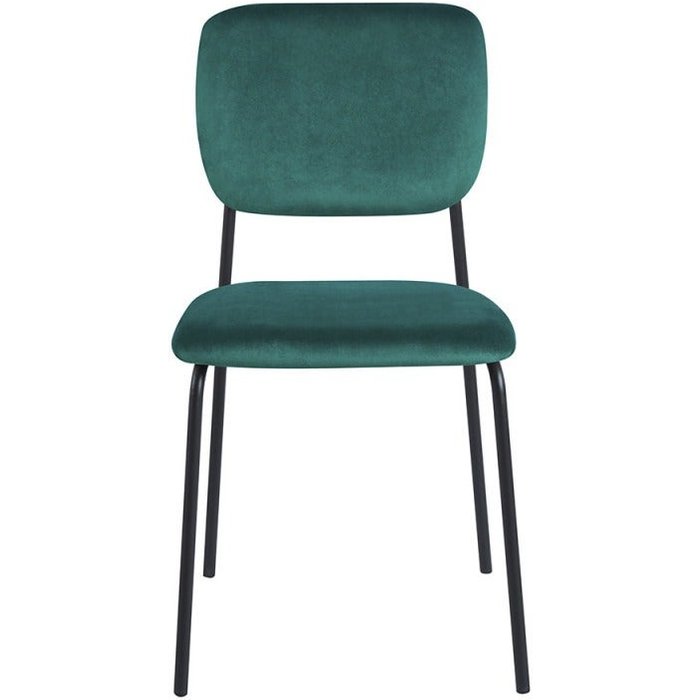 Silla de diseño con asiento de terciopelo verde y patas de metal negro kara