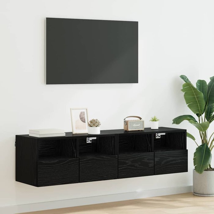 Muebles de tv de pared, 2 piezas, roble negro, 60 x 30 x 30 cm
