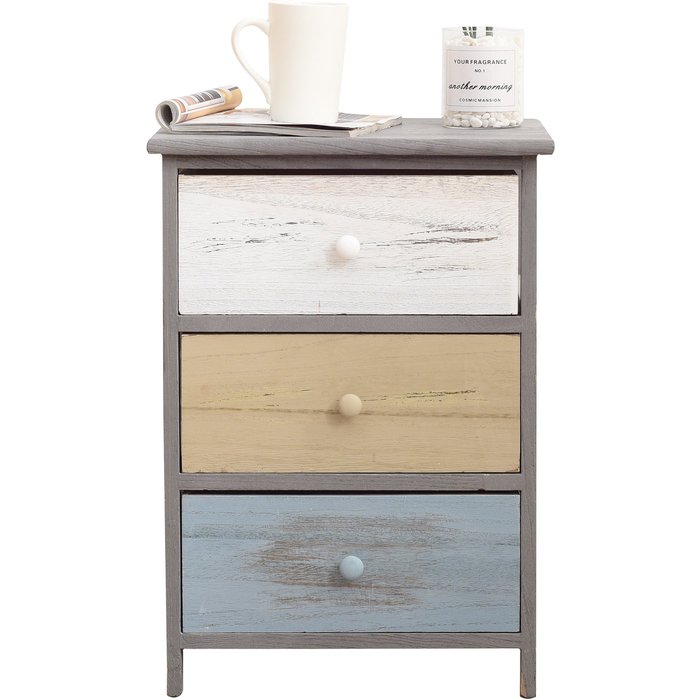 Mesa de noche rebecca mobili cajonera 3 cajones madera gris 56x40x29