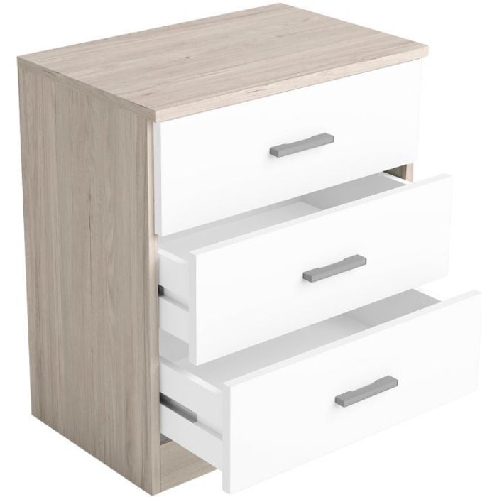 Mesita de noche tres cajones couple sahara - blanco mate